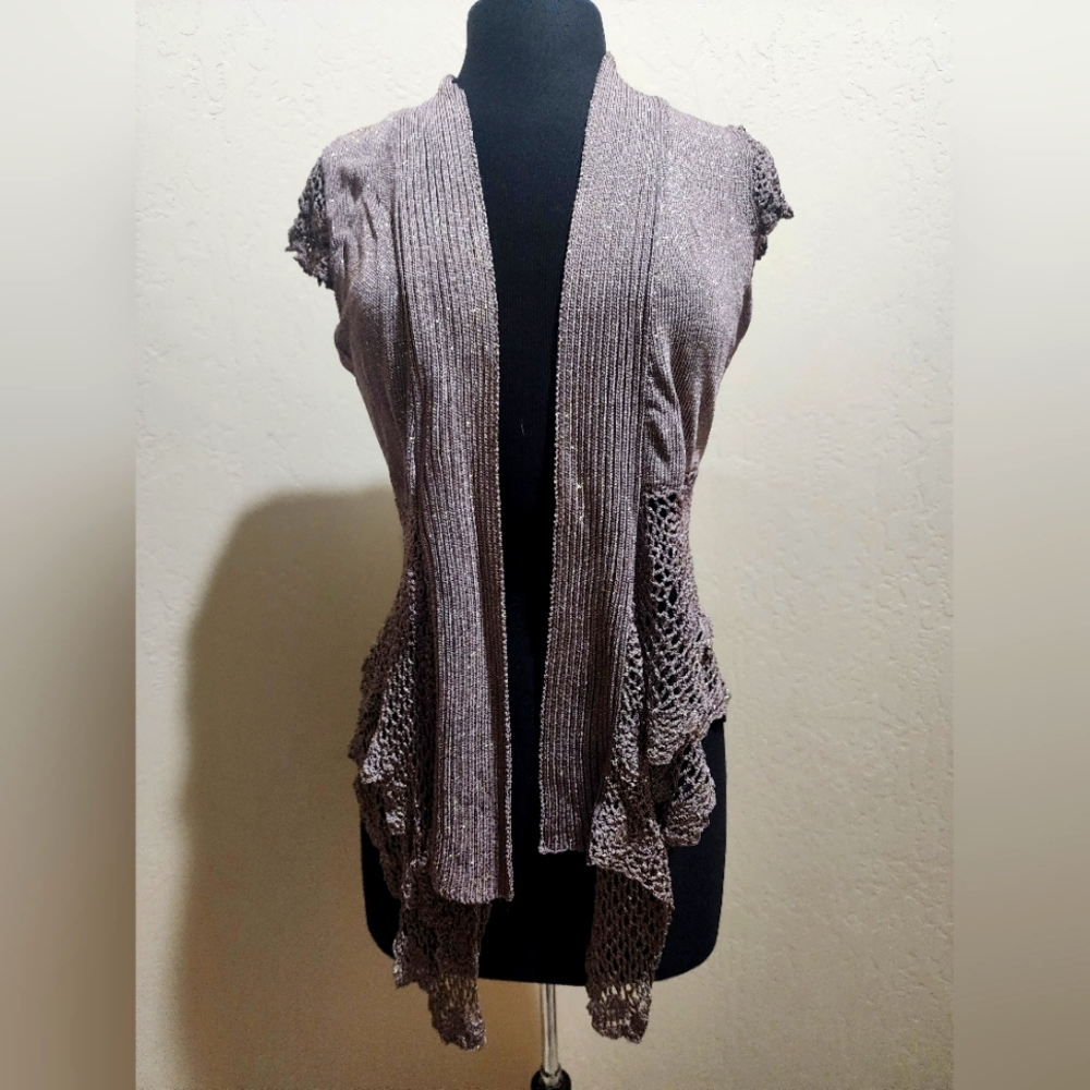 Camille La Vie Elegant Women's Open-Front Sweater Brown Gold Metallic S